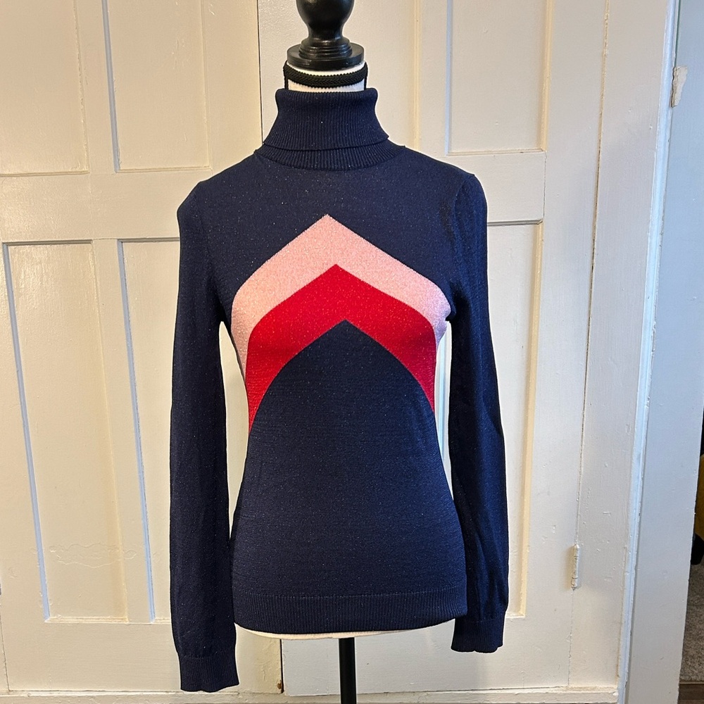 Lovers + Friends Navy and Pink Chevron Turtleneck Sweater